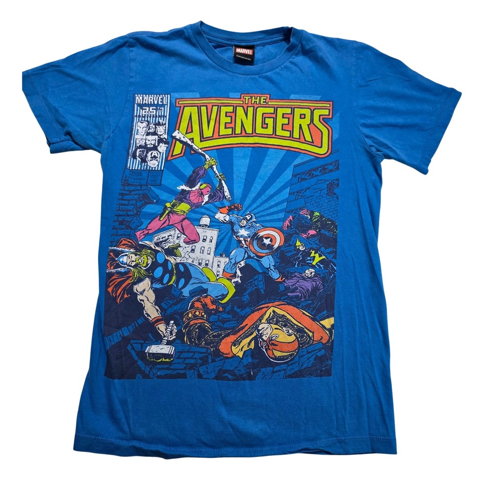 Marvel Avengers Kids T-Shirt Blue Comic Book Graphic Mad Engine Small 2011